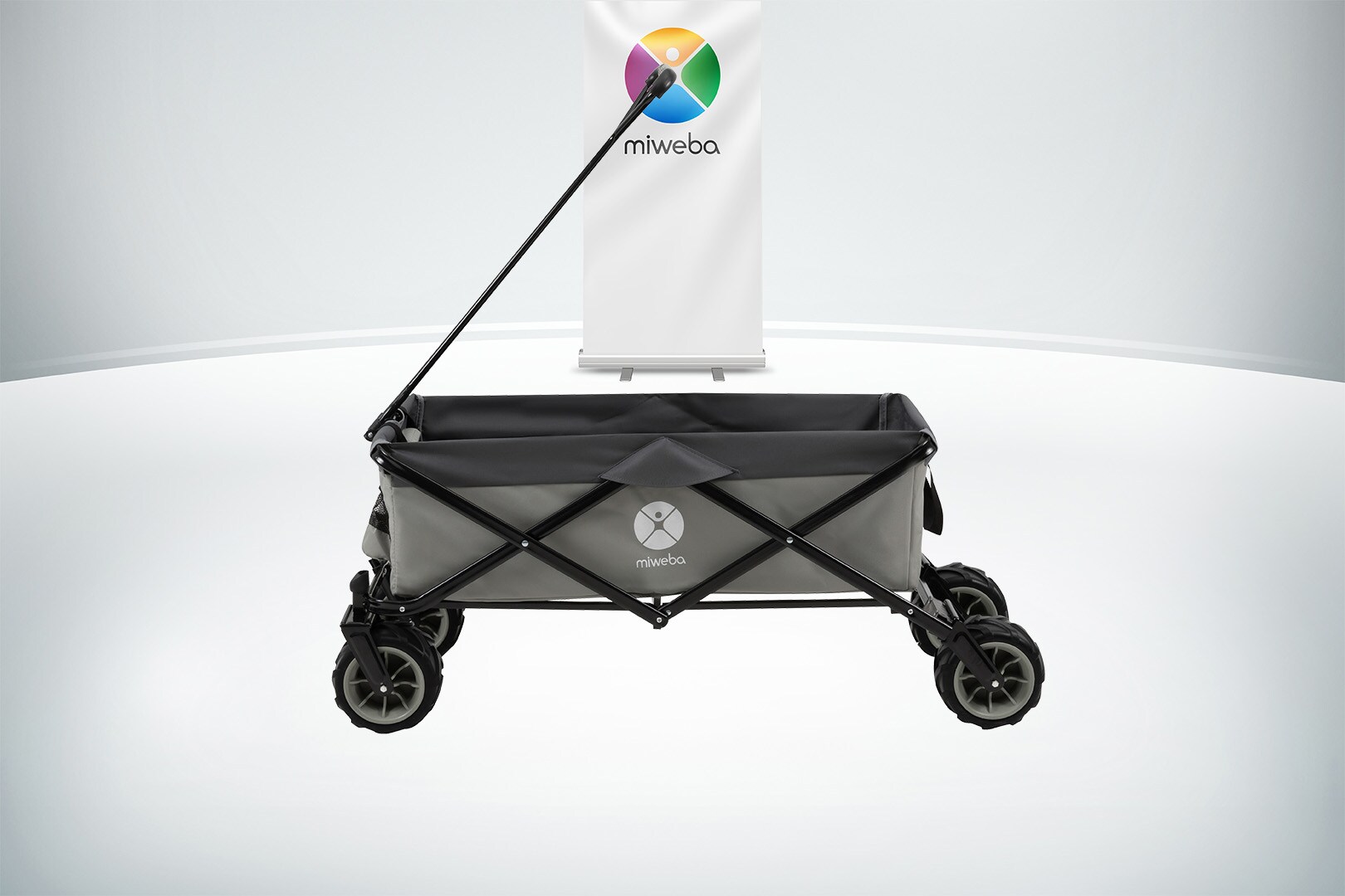 Miweba Bollerwagen MB-30, breite Reifen, faltbarer Bollerwagen mit Außentaschen, bis 120kg belastbar (Hellgrau/Dunkelgrau)