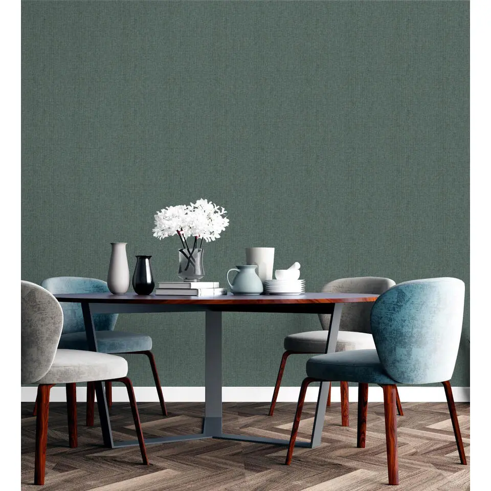 Dutch Wallcoverings - Grace Hessian text. plain green - GR322707