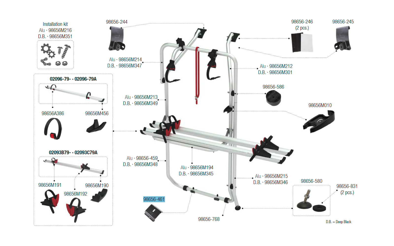 Fiamma Halterung unten passend für Carry Bike VW T5 D / T6 D - Fiamma Ersatzteilnummer 98656-461