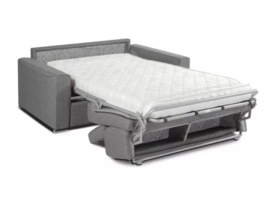 Canapé 2 places convertible express en tissu beige - couchage 120 cm - Matelas 14 cm VIZIR