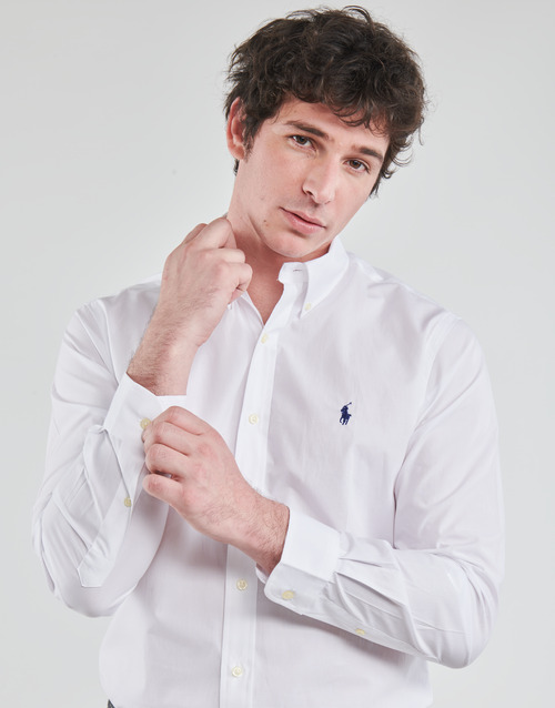 Polo Ralph Lauren - CHEMISE AJUSTEE EN POPLINE DE COTON COL BOUTONNELOGO PONY PLAY Blanco