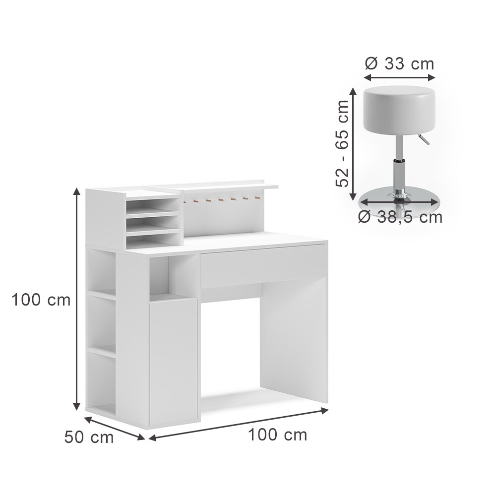 Vicco Schreibtisch, Weiß, 2 Teile, mit Hocker