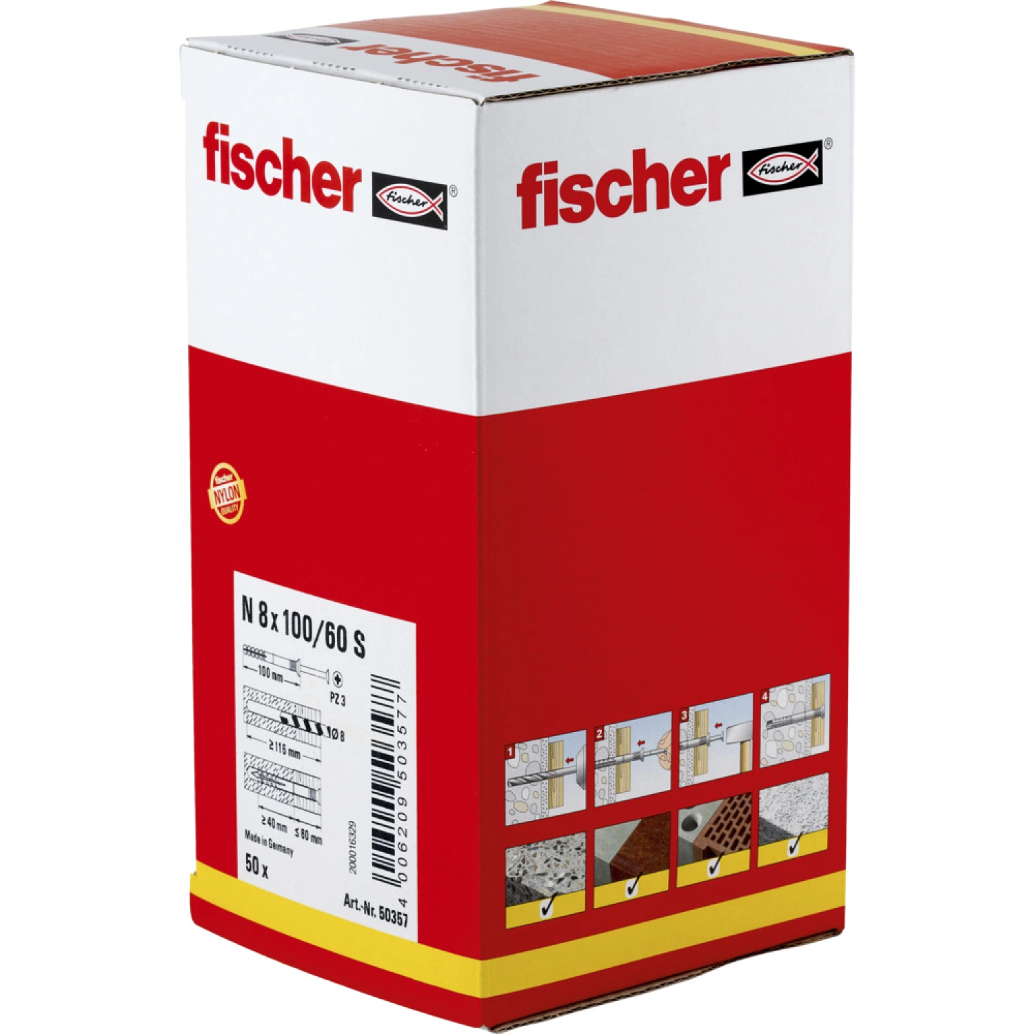 Fischer 50357 Nagelplug/slagplug NS met verzonken kop - 8 x 100mm (50st)