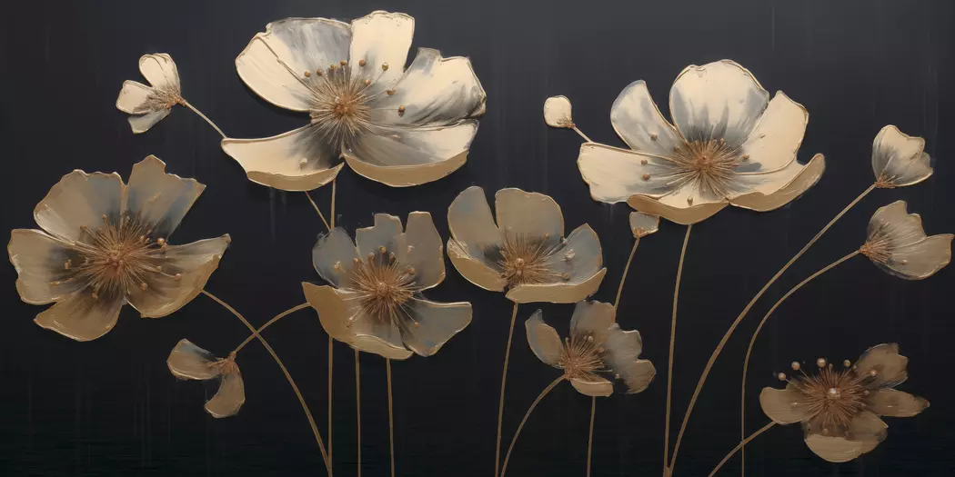 Wandbild 50 x 100 cm Golden Flowers I