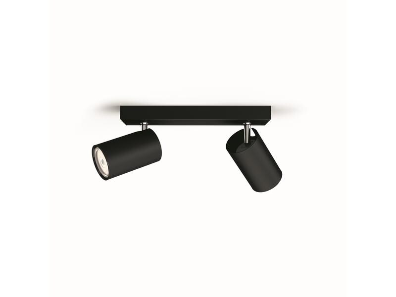 Philips Aufbauspot Kosipo, 2 x GU10, 5.5 W, Schwarz MyLiving Aufbauleuchte mit beweglichem Leuchtenkopf