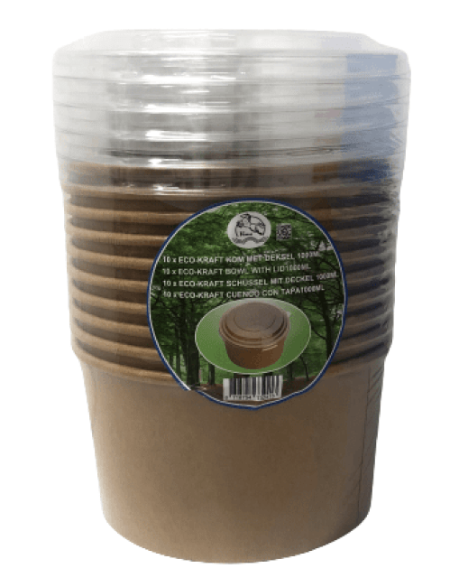 VIMA Eco Kraft Bowl 1000ml Met Deksel 10Stuks