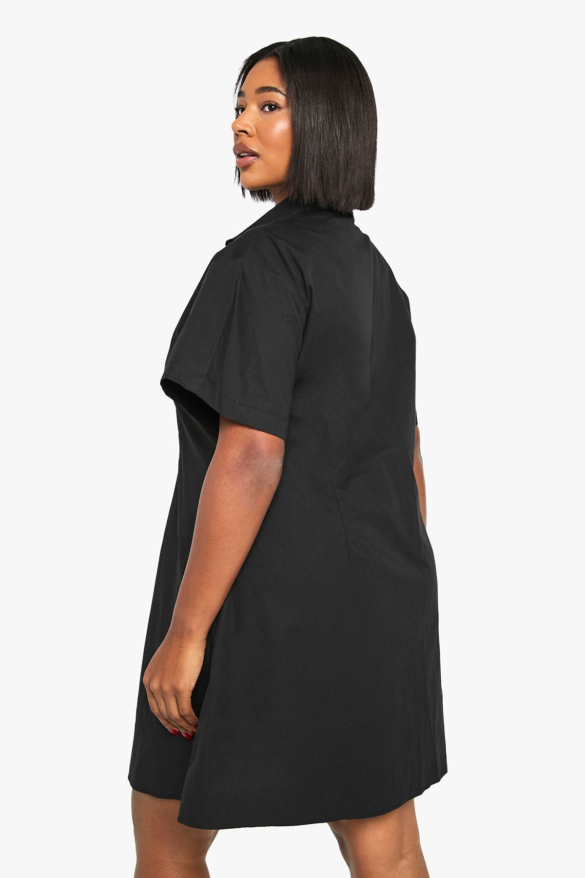 boohoo Plus Poplin Cinched Shirt Dress