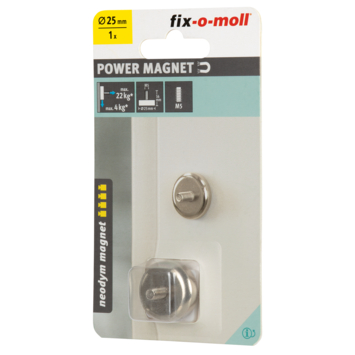 Magneet Neodymium schroefdop met bout en zilver 25mm