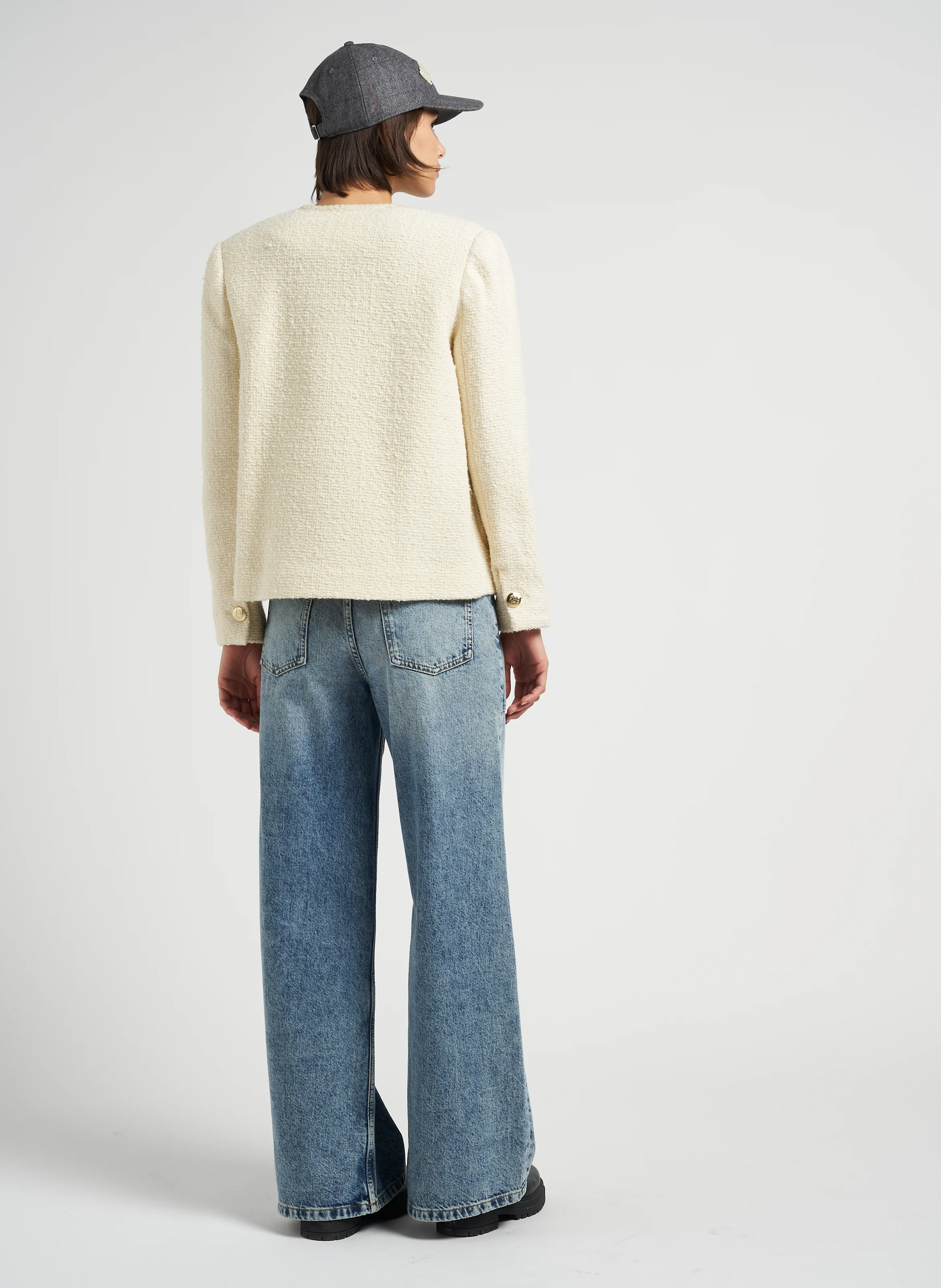MELLOU - Jean large taille haute en denim de coton | Bleu