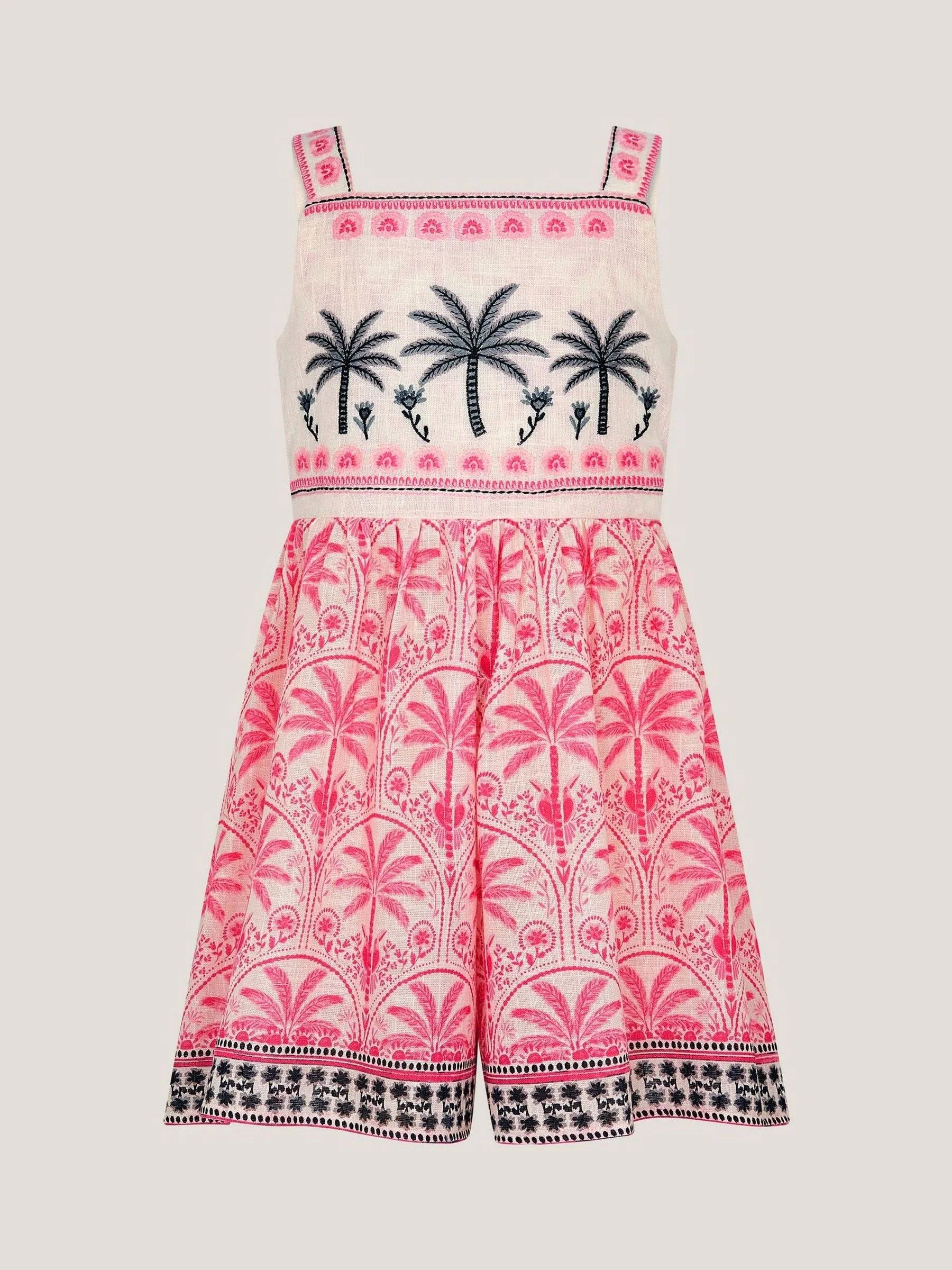 Monsoon Palm Print Embroidered Playsuit
