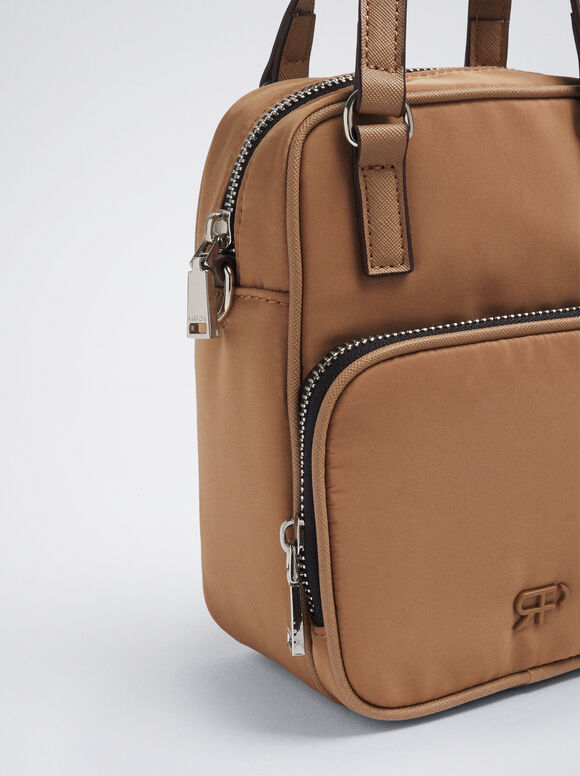 Bolsa transversal de nylon - cor camelo