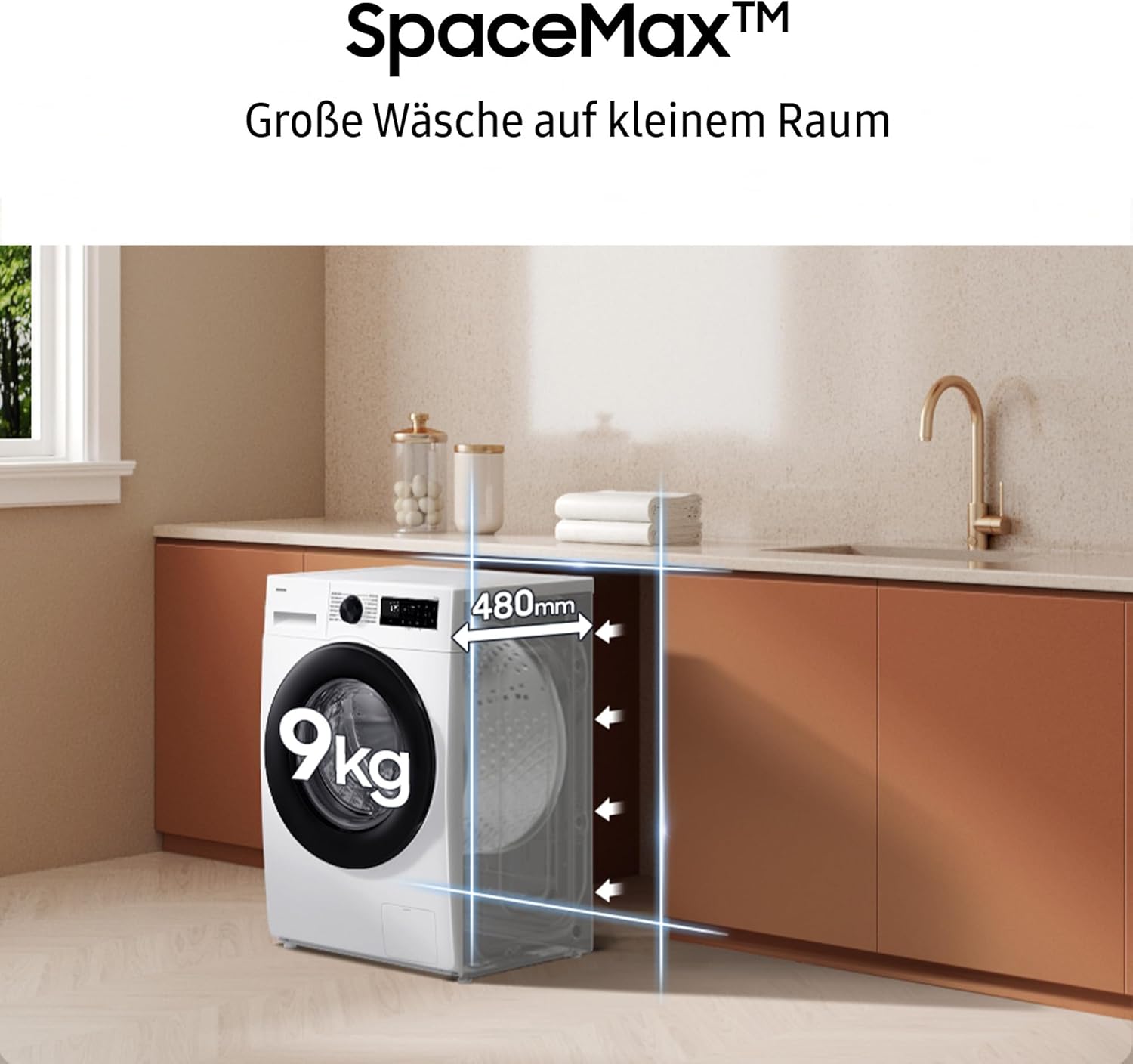 Samsung WW90DG5G34AEEG Waschmaschine WW5100D SLIM, 9 kg, EEK: A (-10%), Nur 48 cm tief, Dampfprogramm, AI Energy Mode, Ecobubble, WiFi, Mikroplastik-Programm, AI Wash, SuperSpeed 39 Min., Weiß