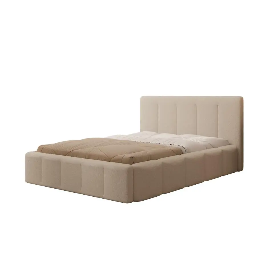 Meubella - Tweepersoonsbed Excalibur - Beige teddystof - 140x200 cm