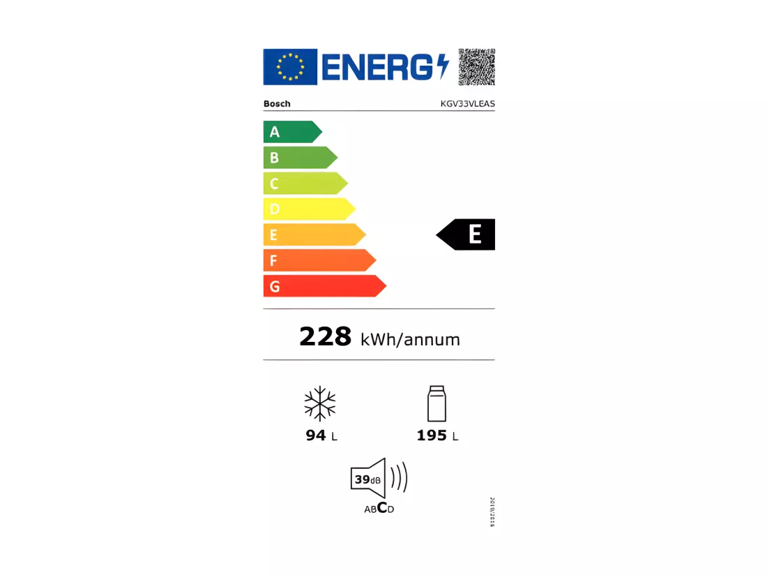 Réfrigérateurs combinés 340L Froid Low Frost BOSCH 65cm E, KGV33VLEAS