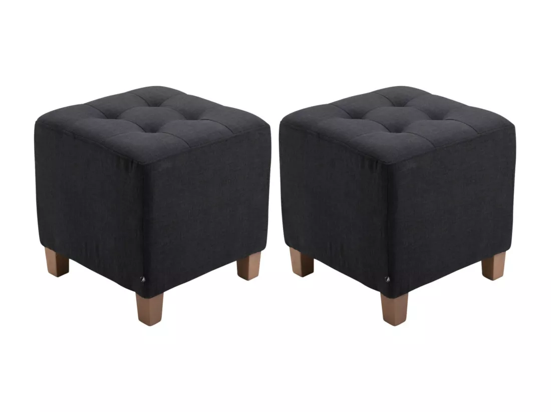 Lot de 2 Tabouret - Tissu & Bois - Noir - Pharao