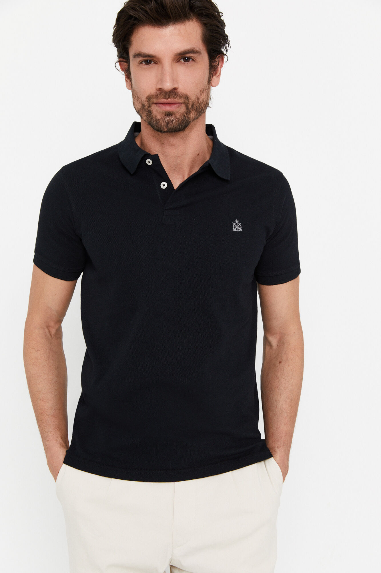 Camisa polo básica slim piqué - Preta