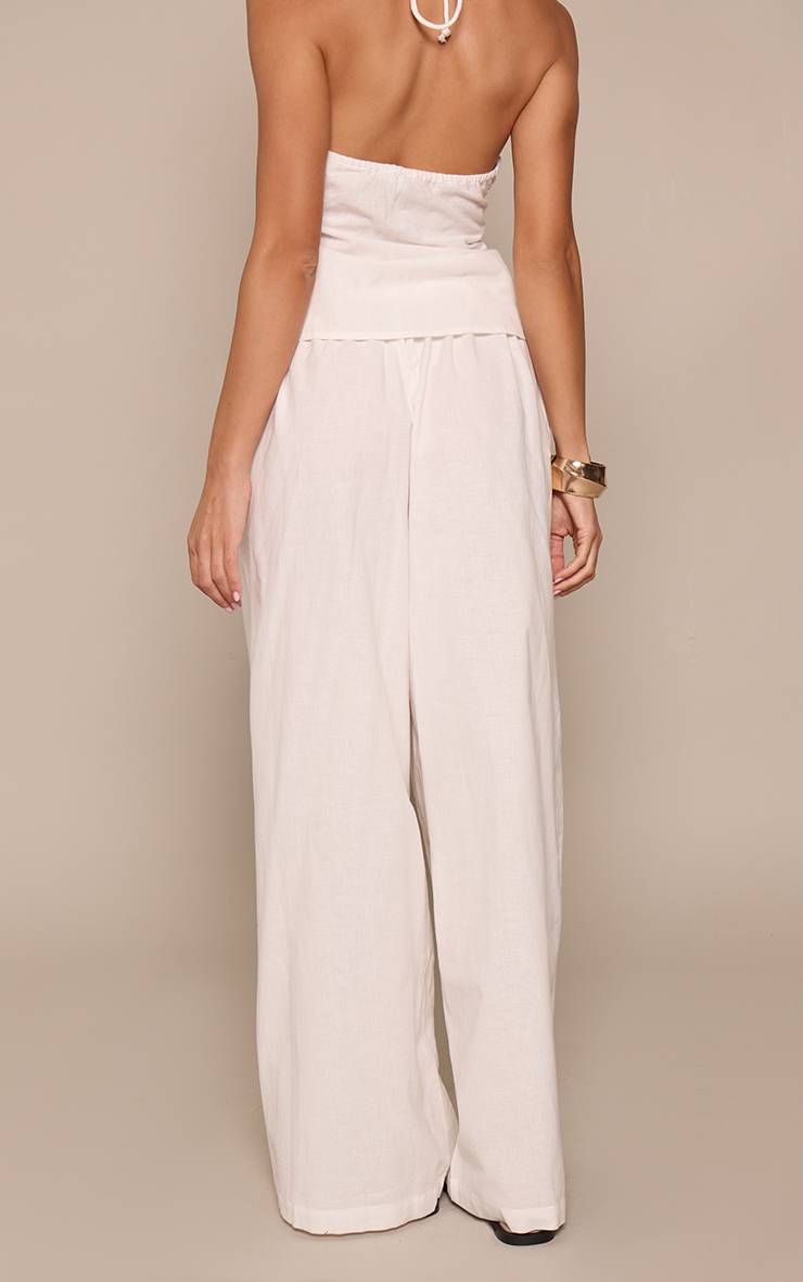 Blanc Pantalon En Lin À Taille Froncée Ensemble Coordonné