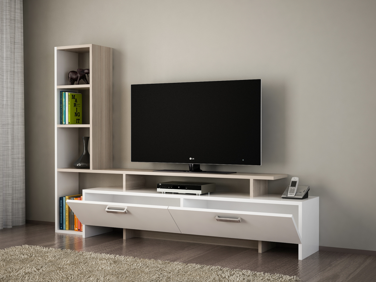 Wohnwand - weiß-cordoba - mit Regalelement - 168 cm breit