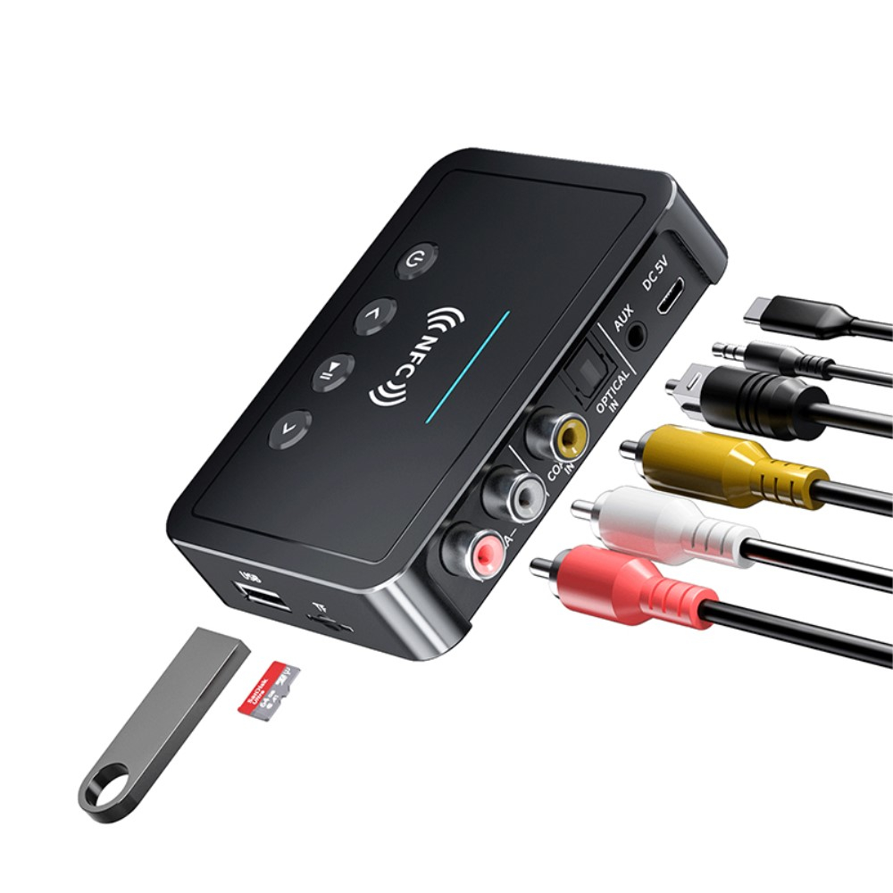 NFC Bluetooth 5.0 HD Audio FM Transmitter / Receiver mit LCD   Optischem SPDIF Toslink / 3.5mm Klinke / Coaxial / Cinch inkl. Fernbedienung - Schwarz