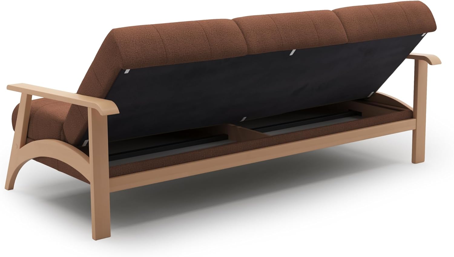 Cavadore 3er-Sofa Billan / 3-Sitzer Schlafsofa im skandinavischen Design mit Bett und massivem Holzgestell in Buche / 199 x 88 x 106 / Mehrfarbiger Strukturstoff, Rot-Braun