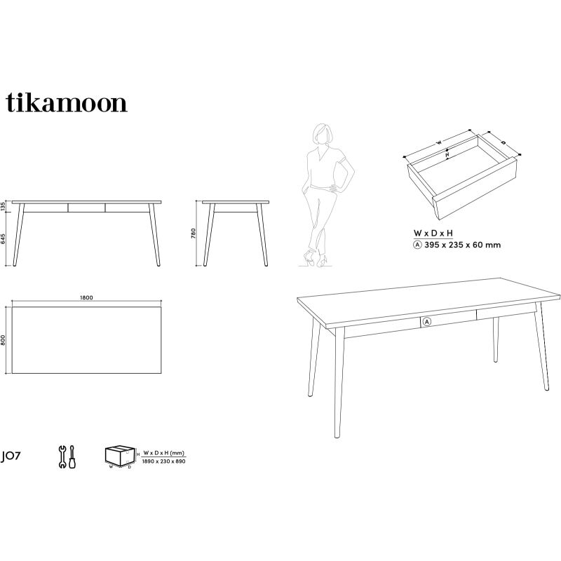 Table Jonàk en teck massif L 180 x P 80 cm, 6 à 8 personnes