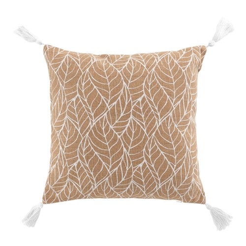 Douceur d intérieur - COUSSIN DEHOUS. COMPR. POMPONS 40x40 CM JUTE IMPRIME/POLYCOTON U - BEIGE