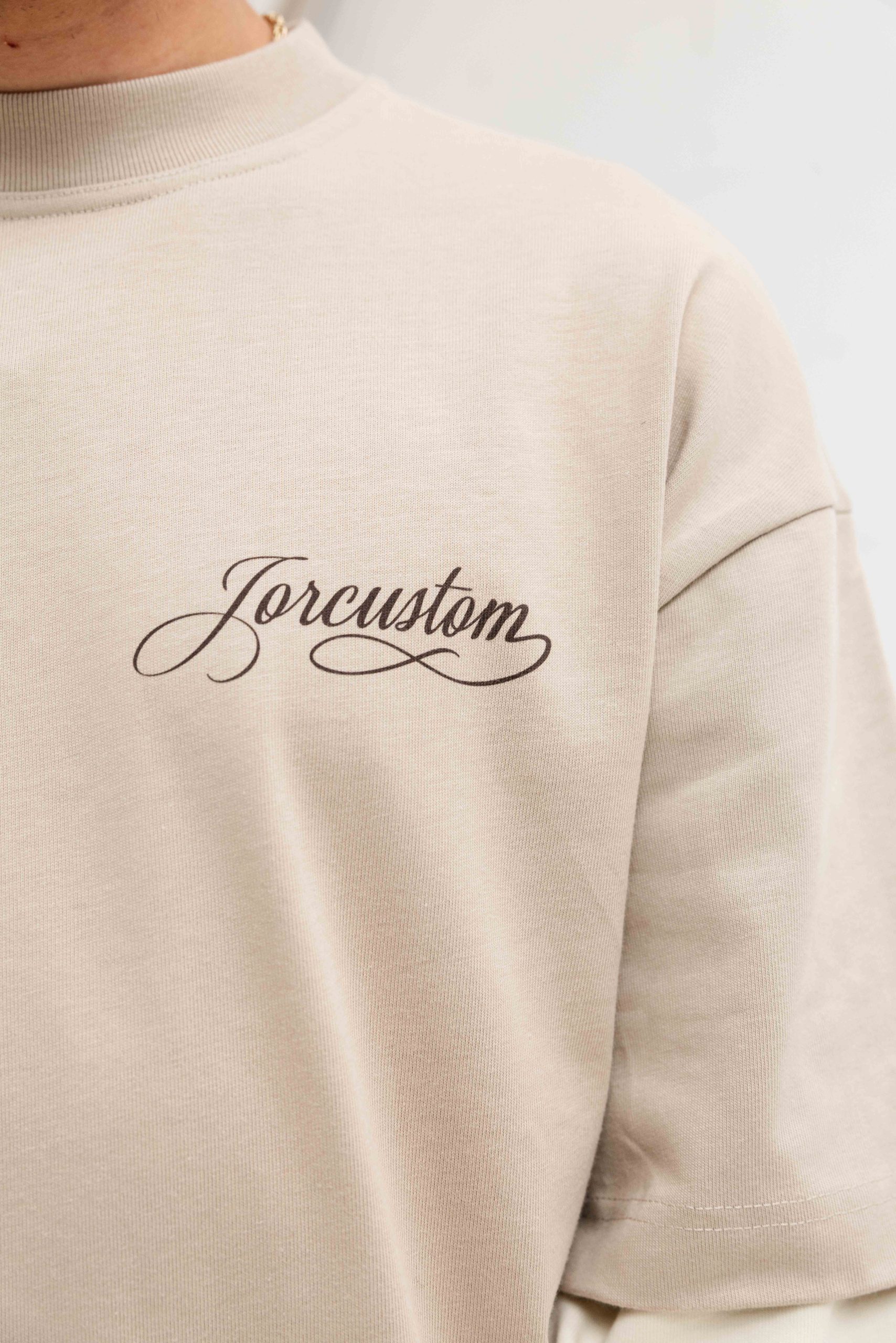 Jorcustom Handscript Double Layered Longsleeve T-Shirt Heren Taupe/Beige