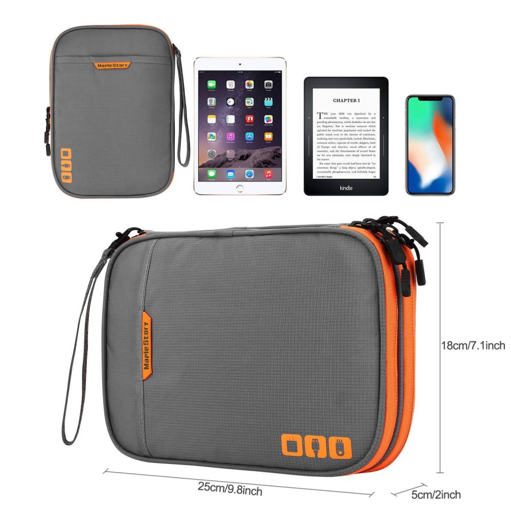 (25x18x5cm) Universal Nylon Reise Organizer Tasche mit Reissverschluss für Smartphones / Tablets - Schwarz / Grau