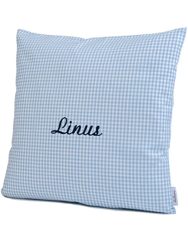 Personalisiertes Kissen UNI hellblau (Farbe: bordeaux)