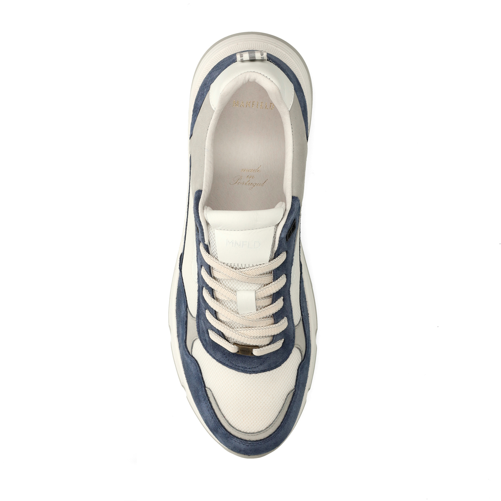 Blauwe suède sneakers met leren details