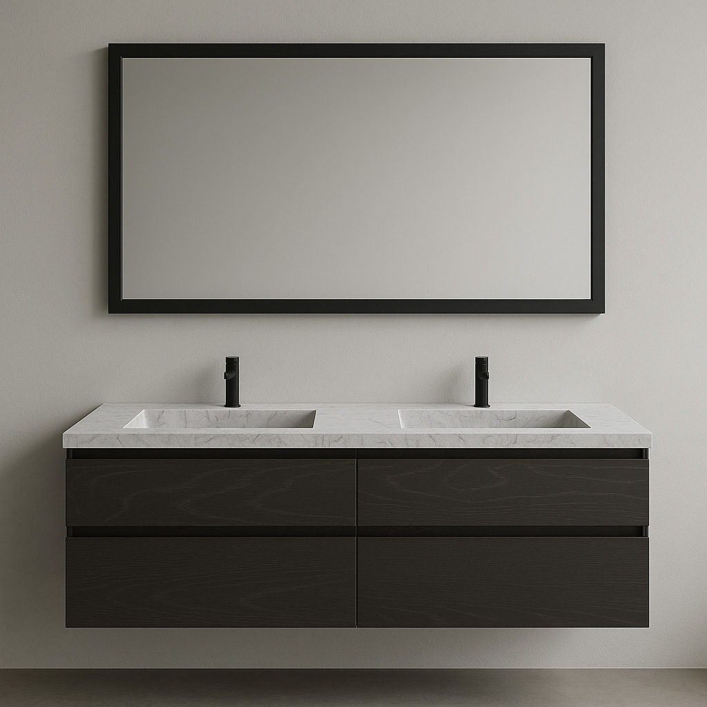 Forzalaqua Reno zwarte meubelset 140cm met marmeren wastafel, spiegel, zwarte afvoer en onderhoudsets