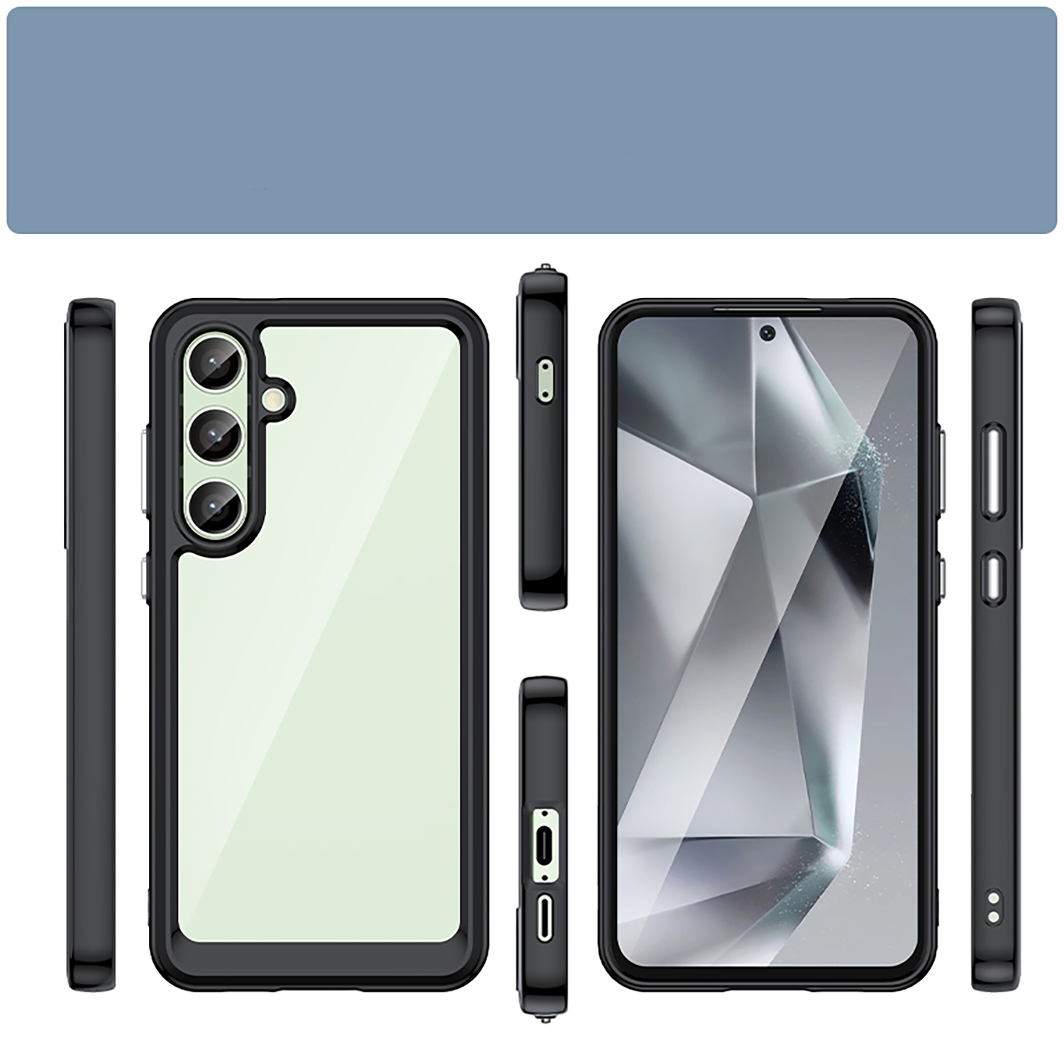 Samsung Galaxy S24 FE Hybrid Hülle TPU Bumper Acryl Rückseite - Transparent / Schwarz