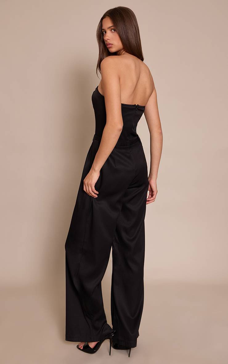 Noir Combinaison Jambe Droite À Taille Portefeuille Et Bustier Bandeau