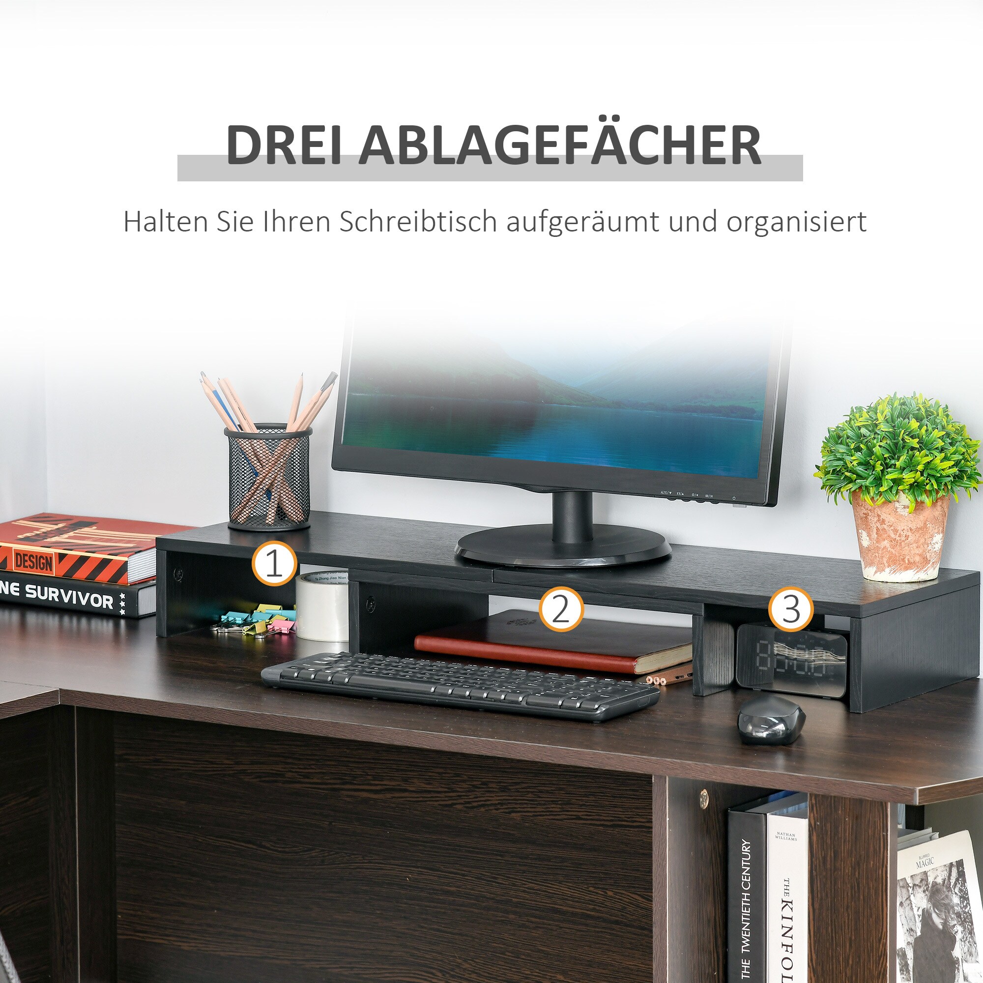 Vinsetto Monitorständer bestehend aus 3 Ablageflächen schwarz 117L x 23,5B x 10H cm
