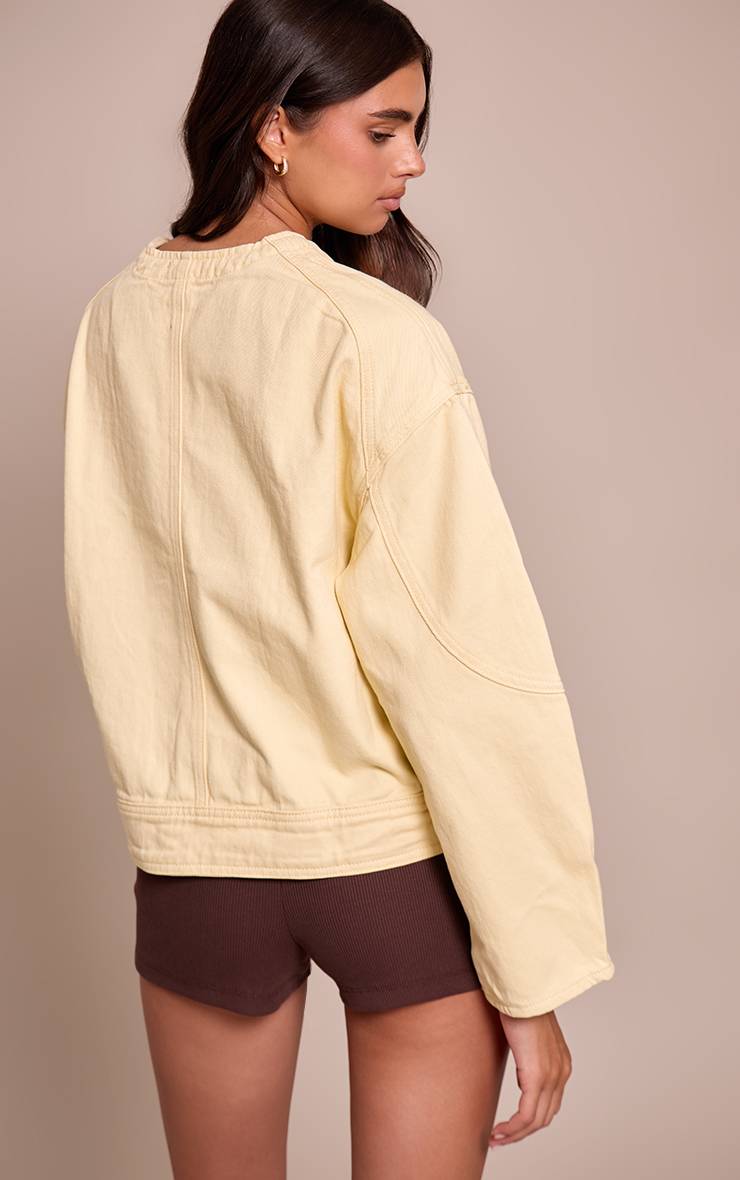 Pale Yellow Veste En Jean À Col Rond Et Manches Ballon