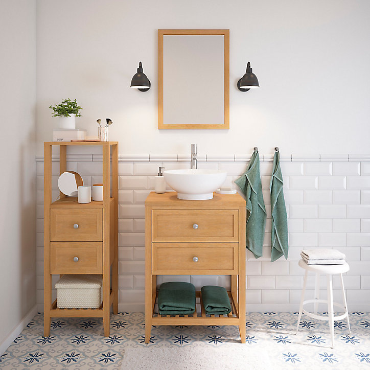 Plan de toilette GoodHome Perma placage chêne 60 cm