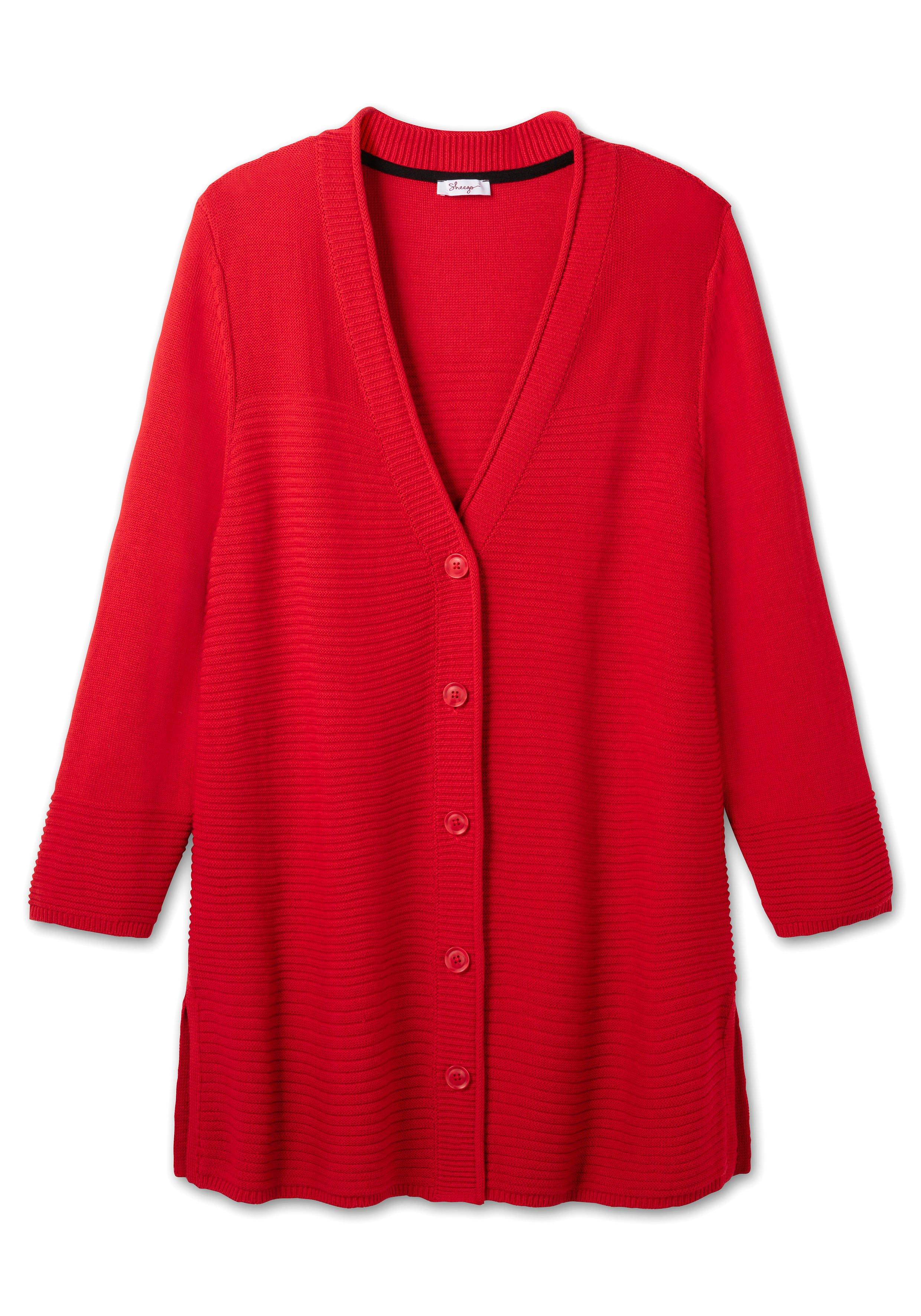 Longstrickjacke im Strukturmix, mit V-Ausschnitt
