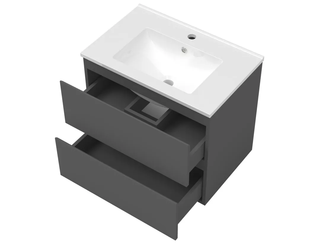 Meuble salle de bain simple vasque 80cm Anthracite meuble acve rond miroir - Aica