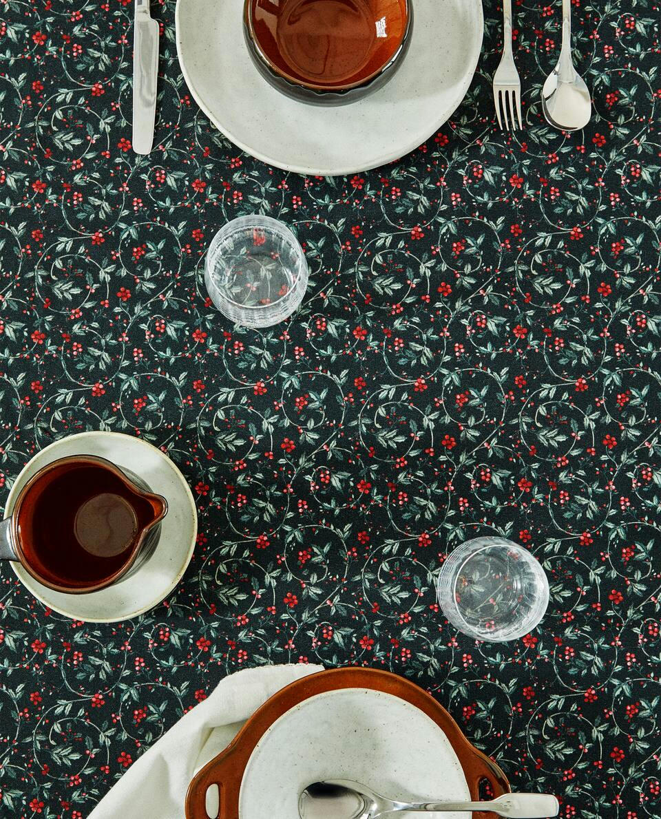 TOALHA DE MESA DE ALGODÃO COM ESTAMPA DE VINHAS DE NATAL