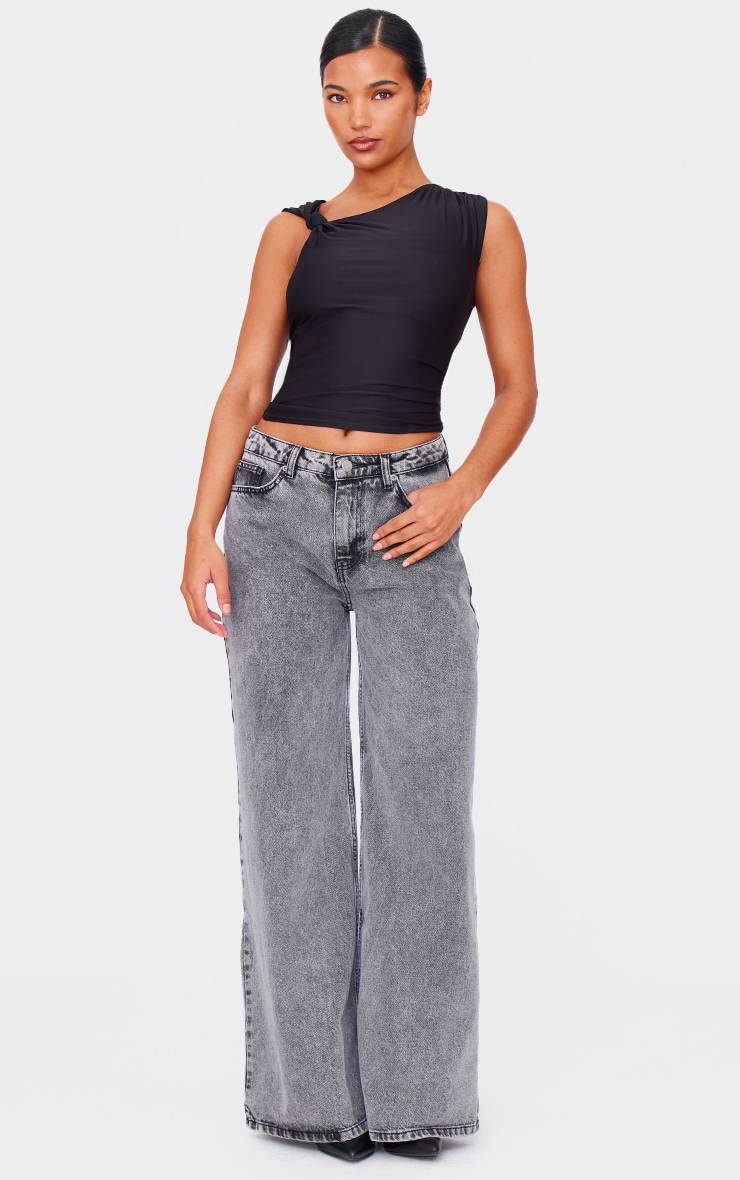 Noir Top Long En Jersey Satiné Avec Détail Nœud Sur Les Bretelles