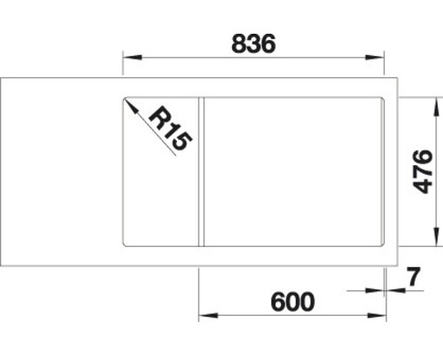 Blanco ANDANO XL 6 S-IF Compact spoelbak, 860 x 500 mm, roestvrij staal, 523001, 1 bak, met afdruipgedeelte, bak rechts, vlak ingebouwd