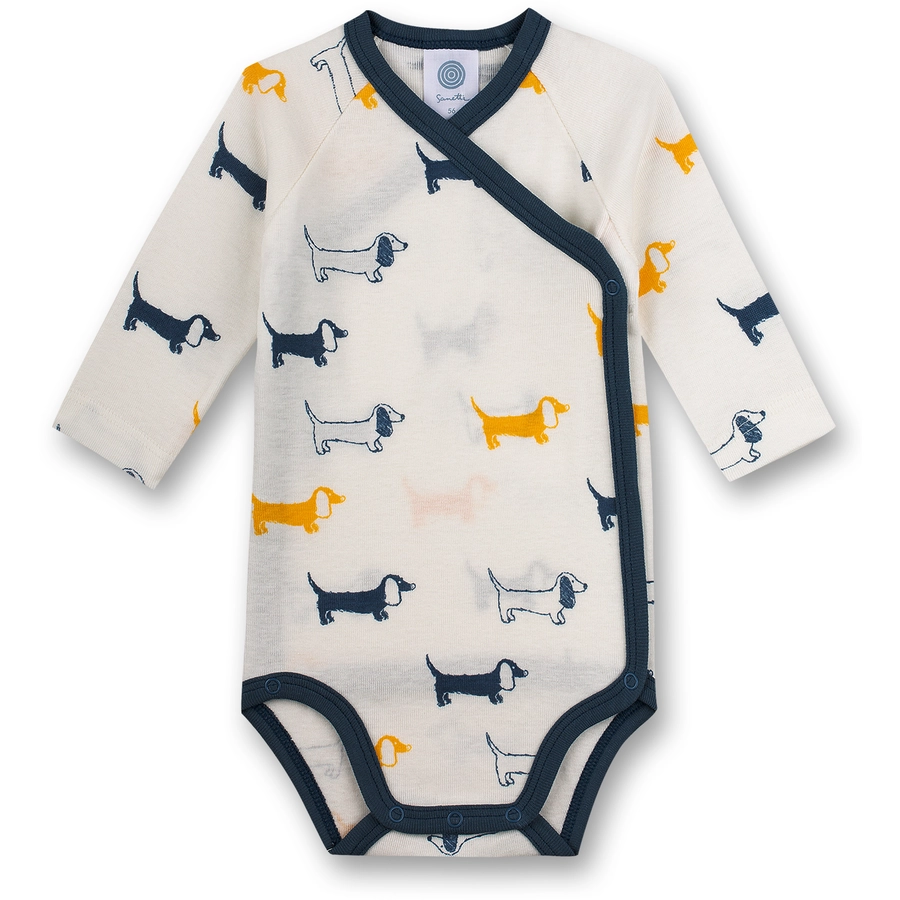 Sanetta Langarm-Wickelbody Dackel offwhite
