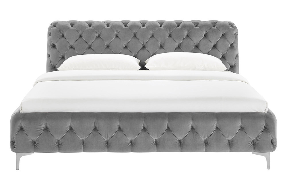 Design Doppelbett MODERN BAROCK 180x200cm grau Samt Chesterfield