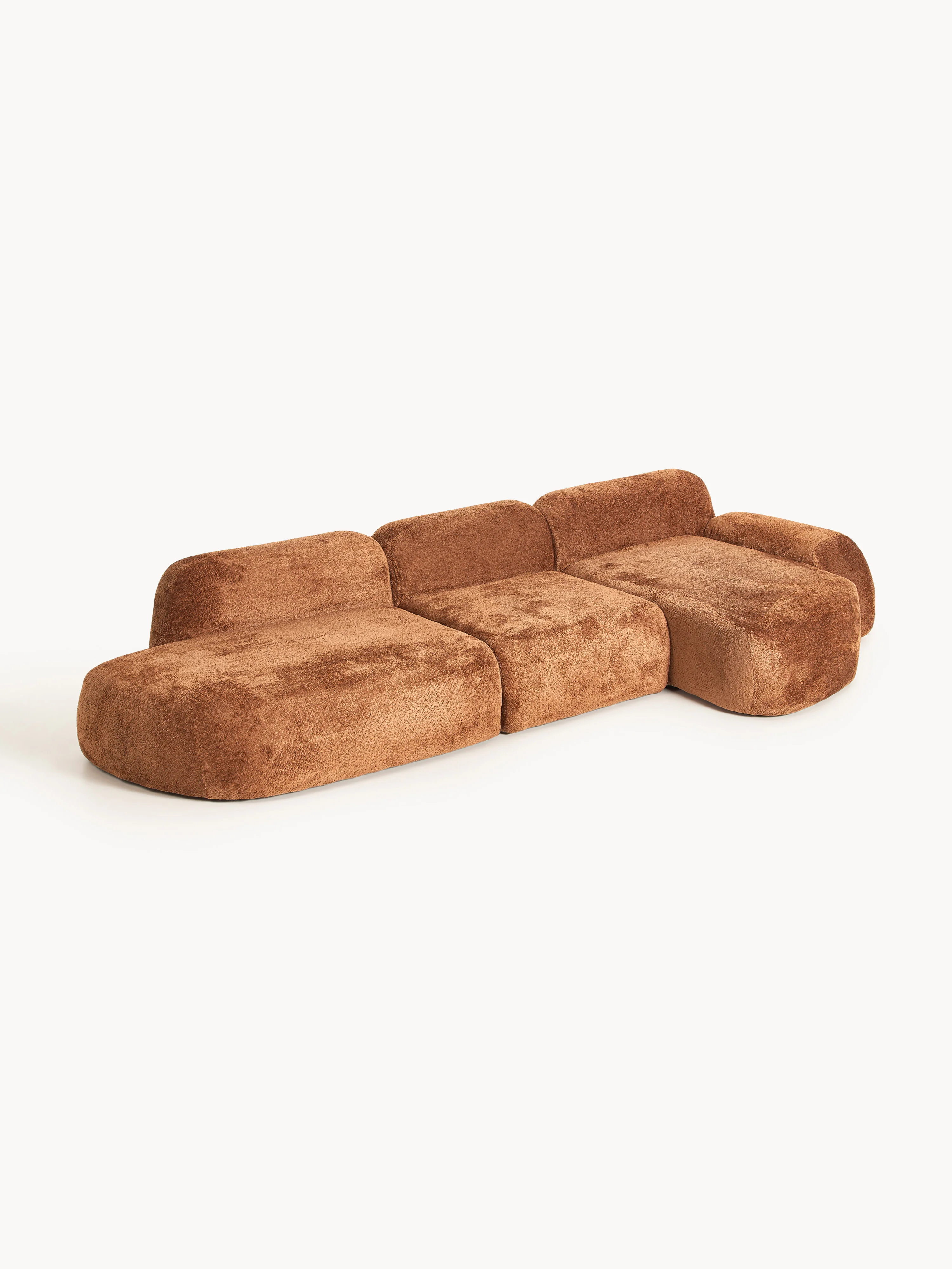 Modulaire teddy-bouclé hoekbank Wolke (4-zits) met chaise longue