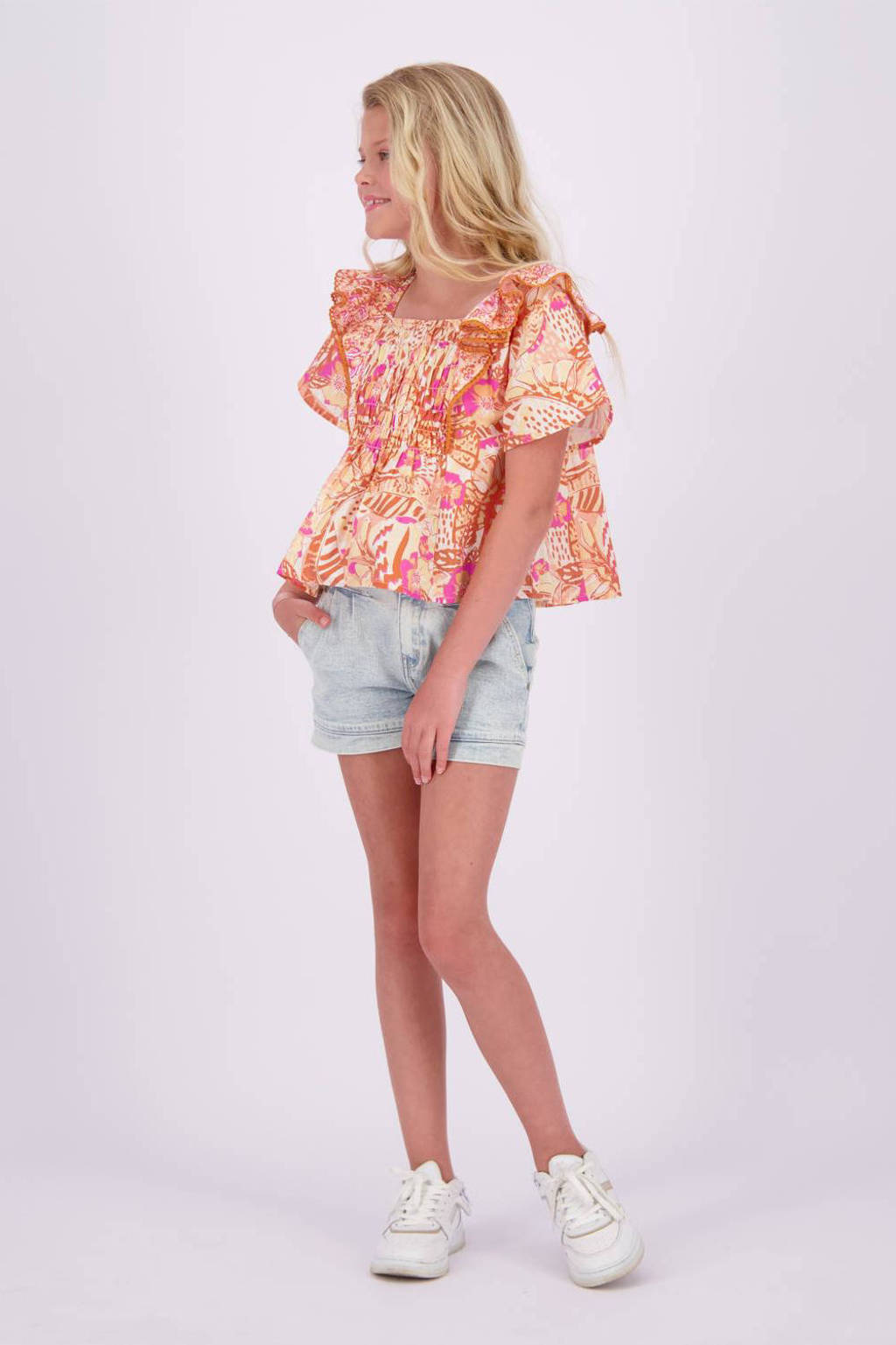 Vingino top Lorance met all over print oranje/roze/geel