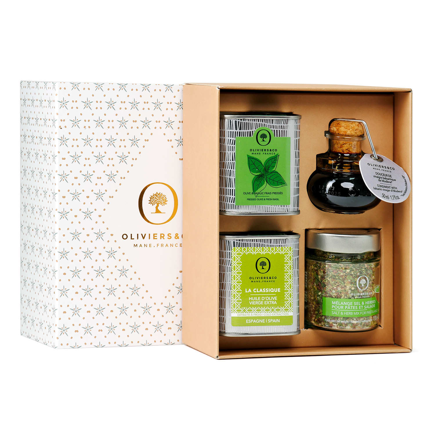 Coffret cadeau Les Iconiques : huiles, vinaigre et sel - Oliviers & Co