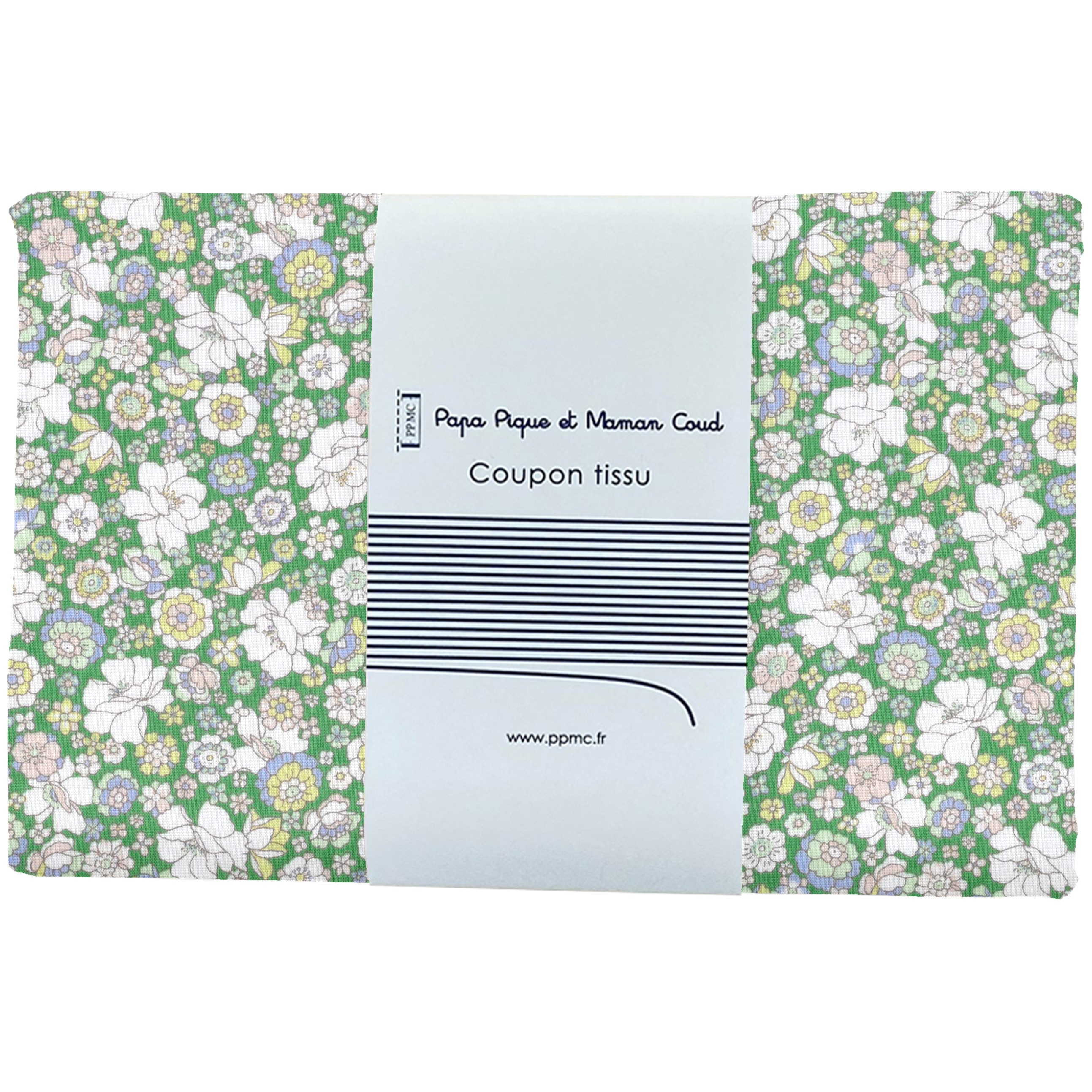 Coupon Tissu 1 M Ex2339 Mini Fleuri Vert Blanc