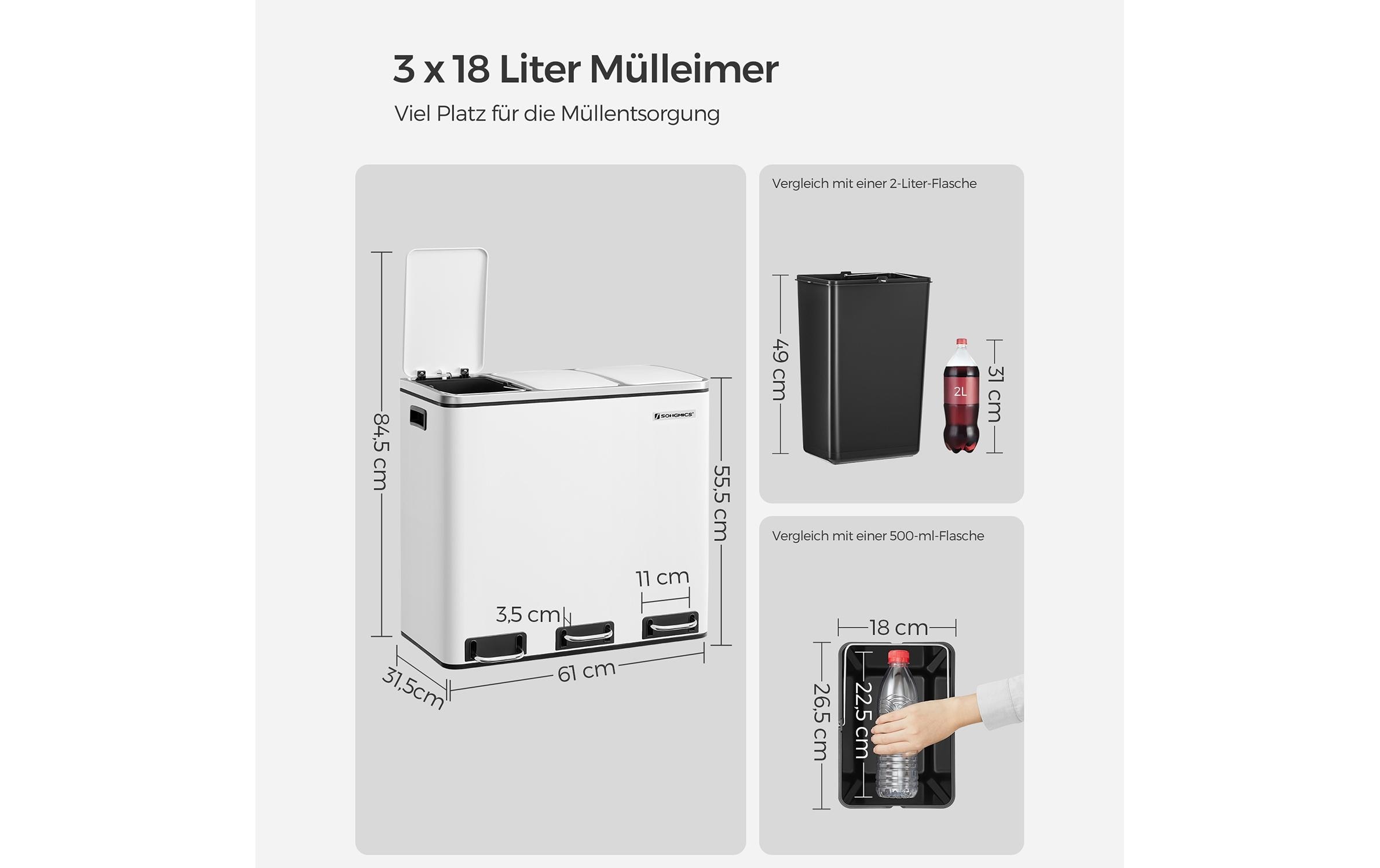 SONGMICS Mülleimer »3 x 18 l« 3 Behälter