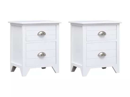 Table de chevet 2 pcs avec 2 tiroirs Blanc