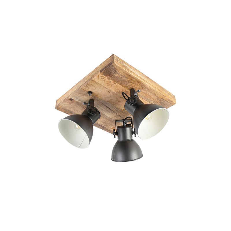 Industriële spot donkergrijs met mango hout 3-lichts - Mangoes